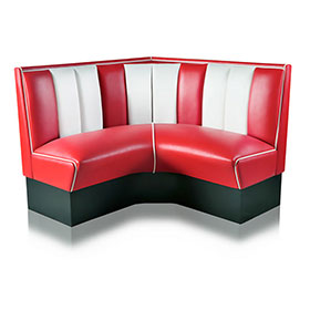 american 1950s retro diner booths R-8560-Wholesale red and white stripe back retro 50's corner booth seating, 50's style red stripe backrest retro dining room corner booth seating