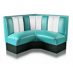 Classic turquoise cafeteria corner retro 50s booth couches, 2 seat stripe backrest 1950s style retro cafeteria and fast food booth couches