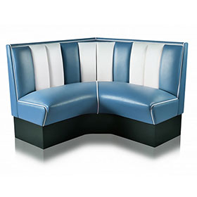 american 1950s retro diner booths R-8562-Blue colour stripe back retro diner corner booth sofas, american style dinette with black laminate foot stripe retro 1950s corner booth sofas