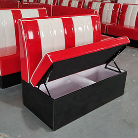 storage retro diner booth seating-Factory produce red and white leather with open seater storage american style retro diner booth seating gallery