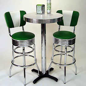 50s retro bar tables and chairs set R-8602-Customized round American 1950s V back rest retro bar table set furniture, turquoise fire proof leather V backrest retro 50s bar tables and chairs set