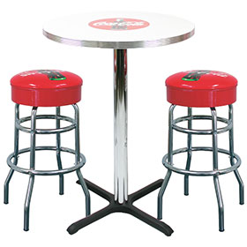 50s retro bar tables and chairs set R-8612-Customize cola red colour retro american dinette round bar table and bar stools set, steel frame retro dinette round barstools and bar table set