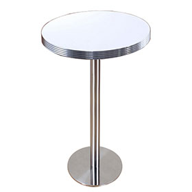 High quality white color Formica laminate and aluminium edge round american bar table,stainless steel table legs 50s american diner bar table