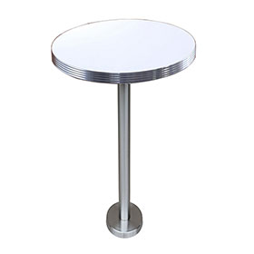 american 1950s retro diner bar table R-8716-Customize fixed to floor stainless steel table legs with round formica retro diner bar table, fixed to floor steel round 50s retro restaurant bar table