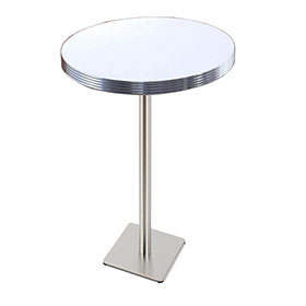 american 1950s retro diner bar table R-8717-Durable formica veneer with aluminium table edge #201 steel dining room retro bar table for 2 seater, square steel table base 50s retro bar table