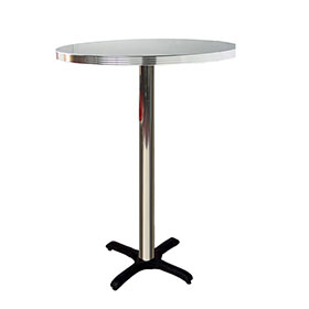 american 1950s retro diner bar table R-8706-Simple black iron cross table base midcentury american dinette round bar table, 2 seater white fireproof veneer 1950s american dinette bar table