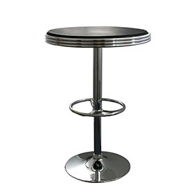 american 1950s retro diner bar table R-8707-Wholesale round chrome table base with footer black color fireproof retro dining room bar table, commercial black american retro bar table