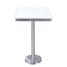 american 1950s retro diner bar table R-8708-Customize square white Formica table top with steel base cafeteria 50's retro bar table,2 seater with aluminium edge square retro 50's bar table