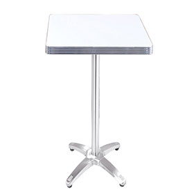 american 1950s retro diner bar table R-8710-Hotsale aluminium table edge with stainless steel cross table base midcentury retro club bar table, white cross table base 50s retro bar table