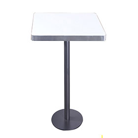 american 1950s retro diner bar table R-8712-Popular round black iron table legs with aluminium edge white color square fireproof veneer table top dining room 1950's retro diner bar table