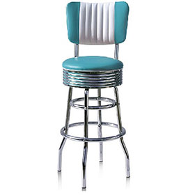 american 1950s retro diner stools R-8802-Classical American 1950s retro diner chrome bar stools, turquoise leather with stripe backrest round retro 1950s diner chrome bar stools