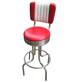 american 1950s retro diner stools R-8805-Hotsale 75cm height seater 5 channels round red and white club american diner bar stools,stainless steel frame 50s american club bar chairs