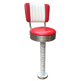 american 1950s retro diner stools R-8807-Wholesale red fixed to floor steel 5 channeled fifties retro diner bar chair, dining room red PU leather commercial fifties retro diner bar chairs