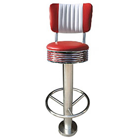 american 1950s retro diner stools R-8808-Durable red/black fixed to floor with round footer 50s american club bar stools, stripe back 75/65cm height chrome club american 50s bar stools