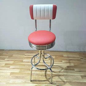 american 1950s retro diner stools R-8810-High quality vintage design short back PVC leather retro club #201 steel bar chairs, 65/75cm seater stainless steel commercial retro 50s club bar chair