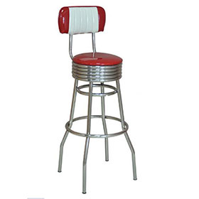 american 1950s retro diner stools R-8813-Customize small stripe back smooth stainless steel chrome retro dining room bar chairs, high groosy red leather retro diner chrome barstools