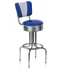 american 1950s retro diner stools R-8817-Hotsale steel round rubby/blue V shape backrest 50's retro bar stools, with round footer and V backrest american 50's retro club stools