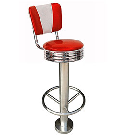 american 1950s retro diner stools R-8818-Wholesale red and white V shape back steel midcentury retro bar stools, steel fixe to floor red or turquoise kitchen 1950s retro pub stools