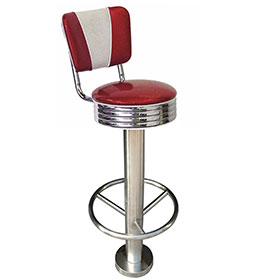 american 1950s retro diner stools R-8819-Fixed to floor steel round american style 50s rubby retro club stools, stainless steel round V back fixed to floor retro 50's bar stools furniture