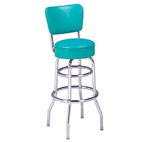 american 1950s retro diner stools R-8820-Turquoise backrest and seat round steel dining room retro bar stools, metal with chrome american dining room turquoise retro bar stools