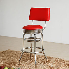 american 1950s retro diner stools R-8821-Red leather bent backrest stainless steel round retro 1950's bar stools, round steel red bent backrest american club 1950's retro bar stools