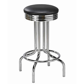 american 1950s retro diner stools R-8830-Stainless steel frame black colour round retro bar stools, dining room black seat with round steel footer retro club stools chairs for sale