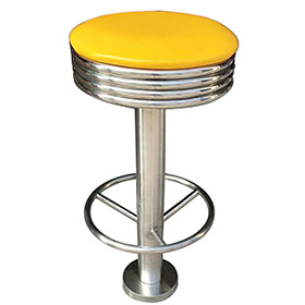 american 1950s retro diner stools R-8833-Gross yellow round retro bar stools with footer fixed to floors, gross leather round steel with footer fixed to floor round 50s retro bar stools