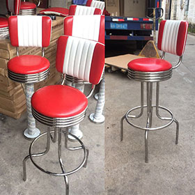 red round 50s retro bar chairs-Customize steel frame with red PU leather seater american 1950's style club round 50s retro bar chairs gallery