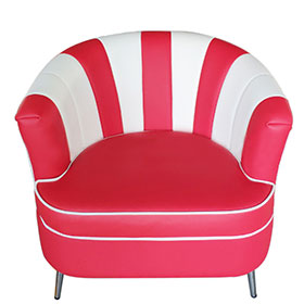 1950s retro diner Bel Air sofa seats R-8951-Red and white American retro diner Bel Air sofas seating, classic retro 1950s style kitchen gloss red leather Bel Air sofas