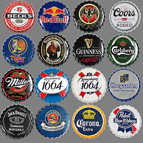 <b>1950s retro diner decor design R-8902</b>-American diner round beer caps decor, classic round iron retro 1950s diner beer caps decoration