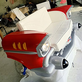classic 1950s retro car seat couch R-8970-Classic red painting 1957 chevy car seat couch, white leather double seat 57 chevy car back seat couch for american retro diner