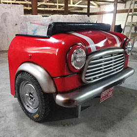 classic 1950s retro car seat couch R-8972-Classic red painting front mini BMW car seat couch, retro old mini BMW front race car couch sofas for 1950s diner