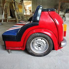 classic 1950s retro car seat couch R-8973-Old red color mini BMW back car kids couch, customize red painting mini bmw car back part double couch sofas for diner