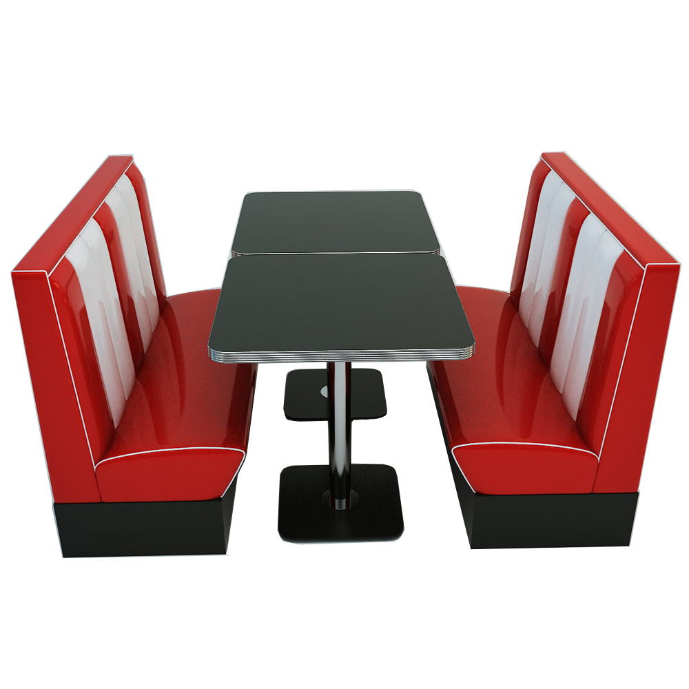 White color formican veneer 4 seater rectangle table top with 2 steel table legs midcentury american bar table, American 1950s style retro diner table R-8218