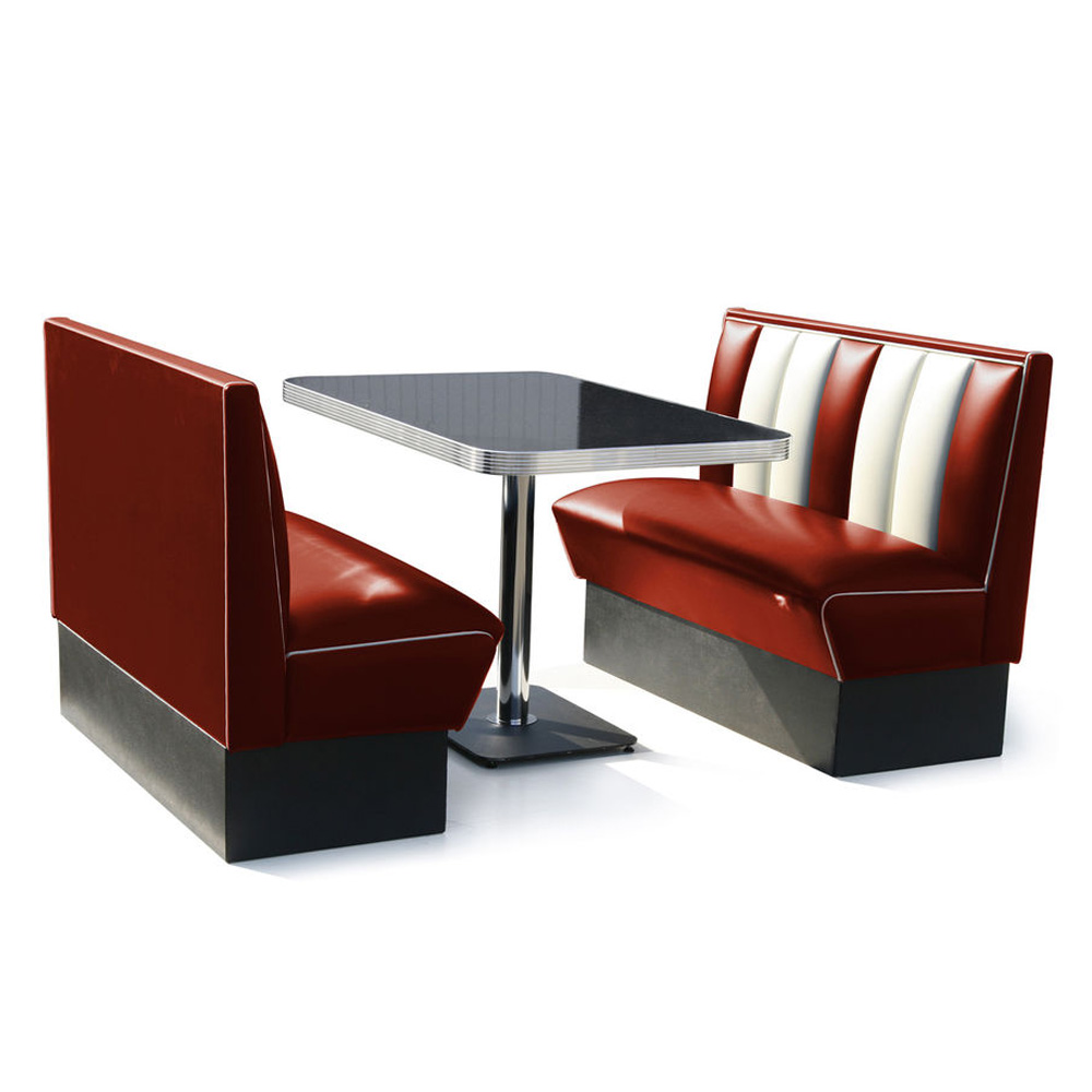 Beautiful gloss red PU leather color 1950s american diner booth seating and black diner table set furniture,American 1950s retro diner table and booth seating set furniture R-8104