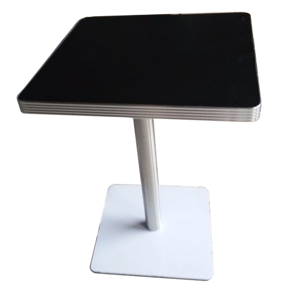 American 1950s retro diner table R-8205,Formica black colour square with aluminium table top and white iron table legs american retro restaurant table