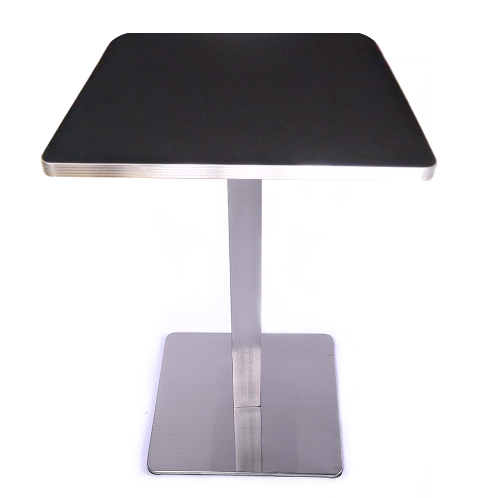 American 1950s retro diner table R-8206,Black and glossy Formica laminate table top with square stainless steel legs midcentury 50's retro diner table