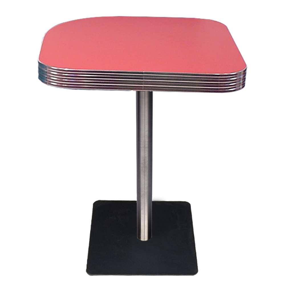 American 1950s retro diner table R-8208,Customize arc-shape red formica veneer and black color iron square table legs 1950s retro dinette table