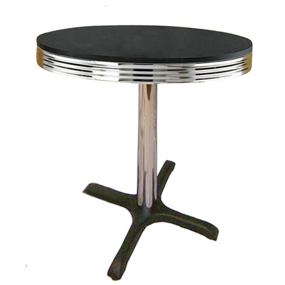 American 1950s retro diner table R-8211,Round black formica laminate table top with black color iron cross base american retro 1950's diner table