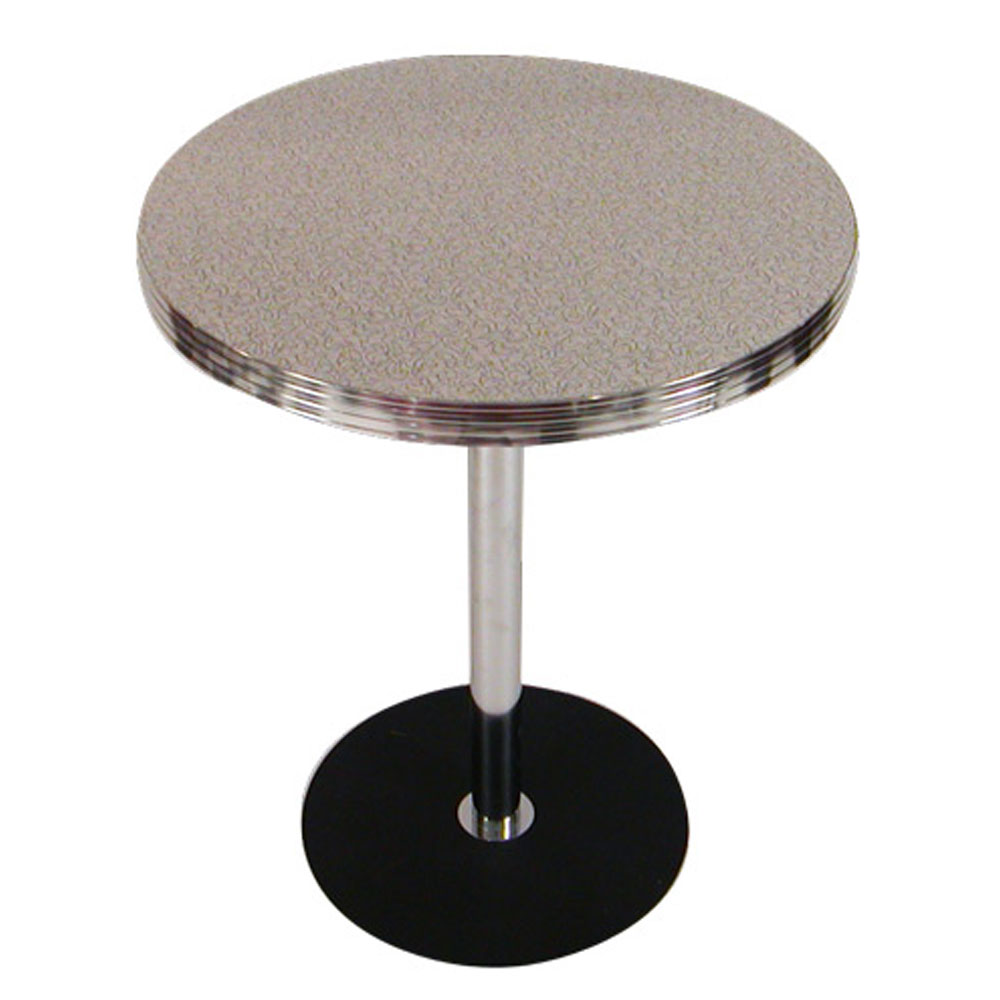 American 1950s retro diner table R-8213,Round grey Formica laminate with aluminium table edge and round iron table base american retro diner table
