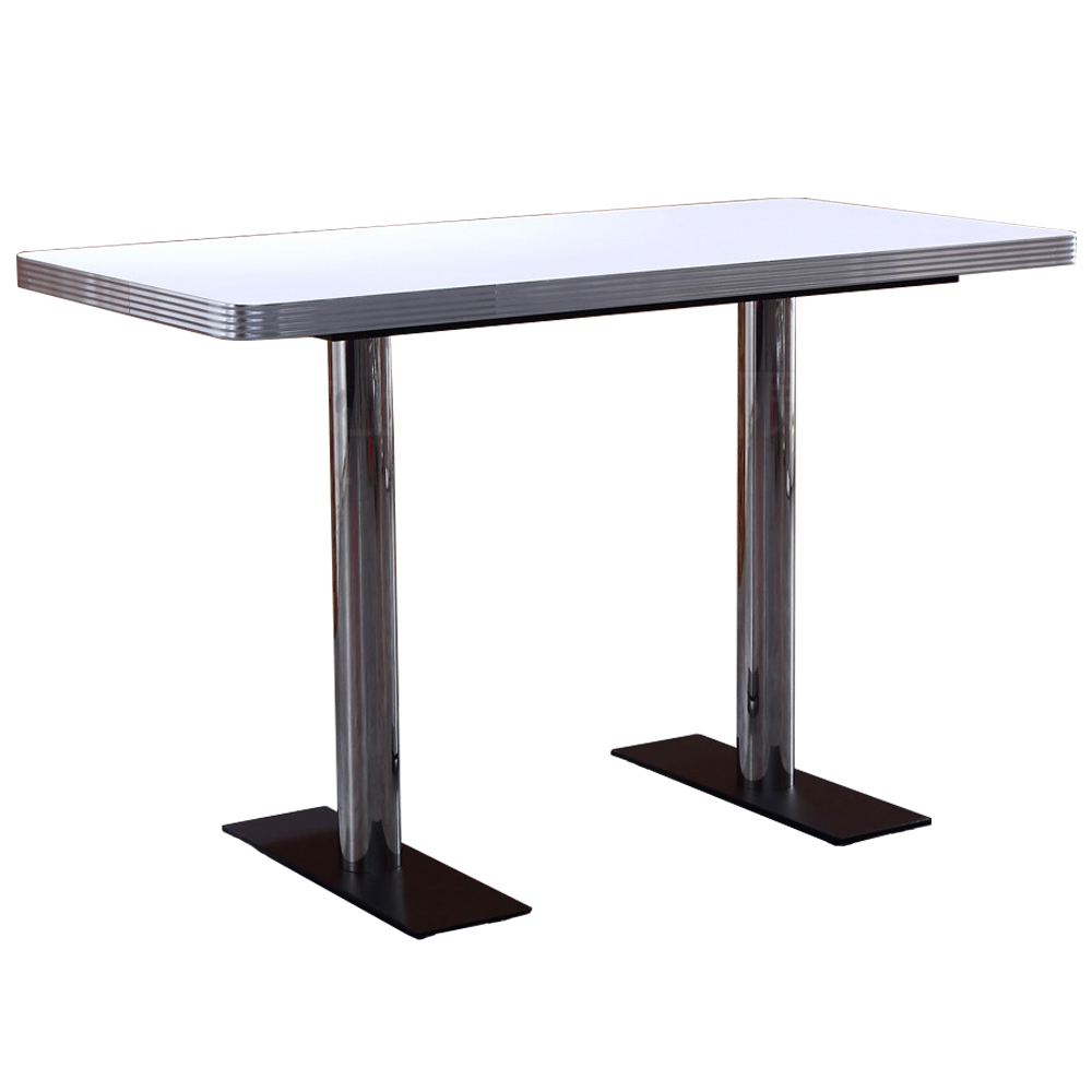 American 1950s retro diner table R-8217,Rectangle formica white table top with aluminium edge and stripe black table legs fifties retro kitchen table