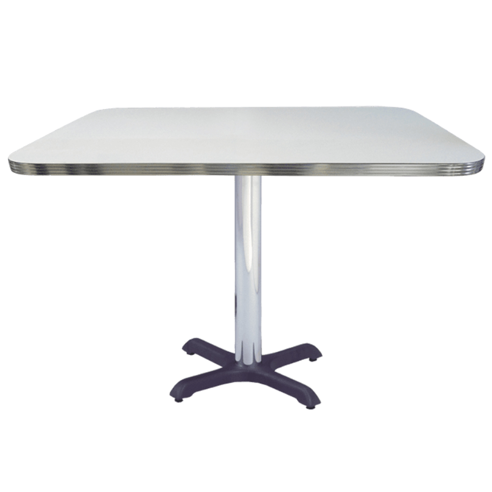 American 1950s retro diner table R-8220,Formica laminate with plywood white table top with aluminium edge and black iron cross base american 1950's kitchen table
