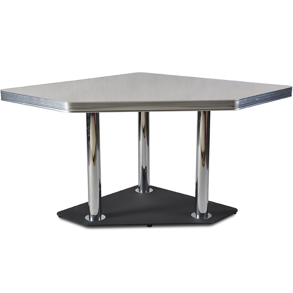 American 1950s retro diner table R-8221,3/4 square white Formica laminate with aluminium table edge and iron 3 table legs midcentury american retro dinette table
