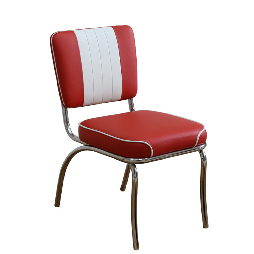 american 1950s retro diner chairs R-8307,High quality red and white PU leather 1950s style american chrome diner chairs, smooth with piping steel/chrome 50s retro diner chair