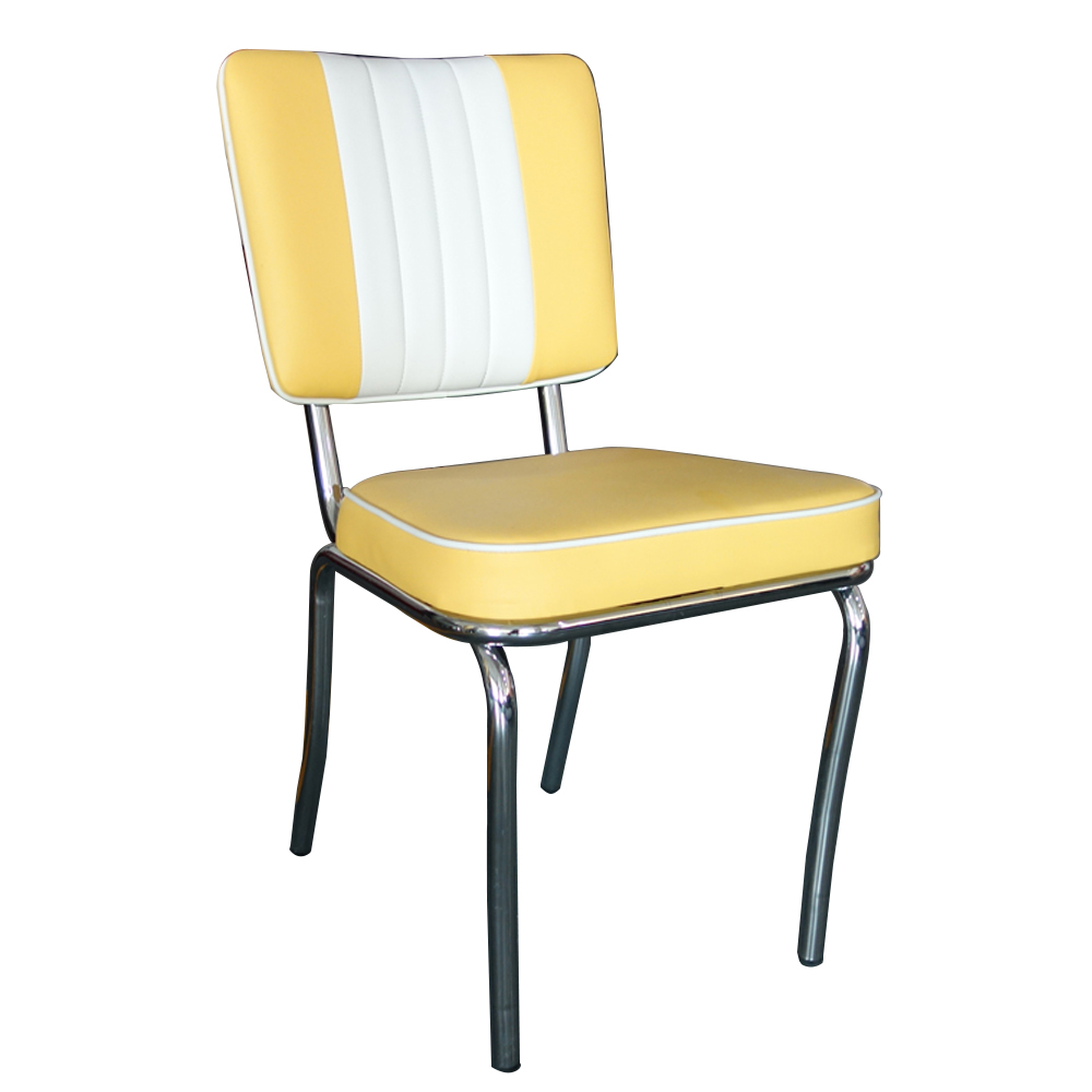 american 1950s retro diner chairs R-8303,Wholesale yellow and white color leather mid-century retro american diner chairs,yellow leather piping american chrome retro diner chairs