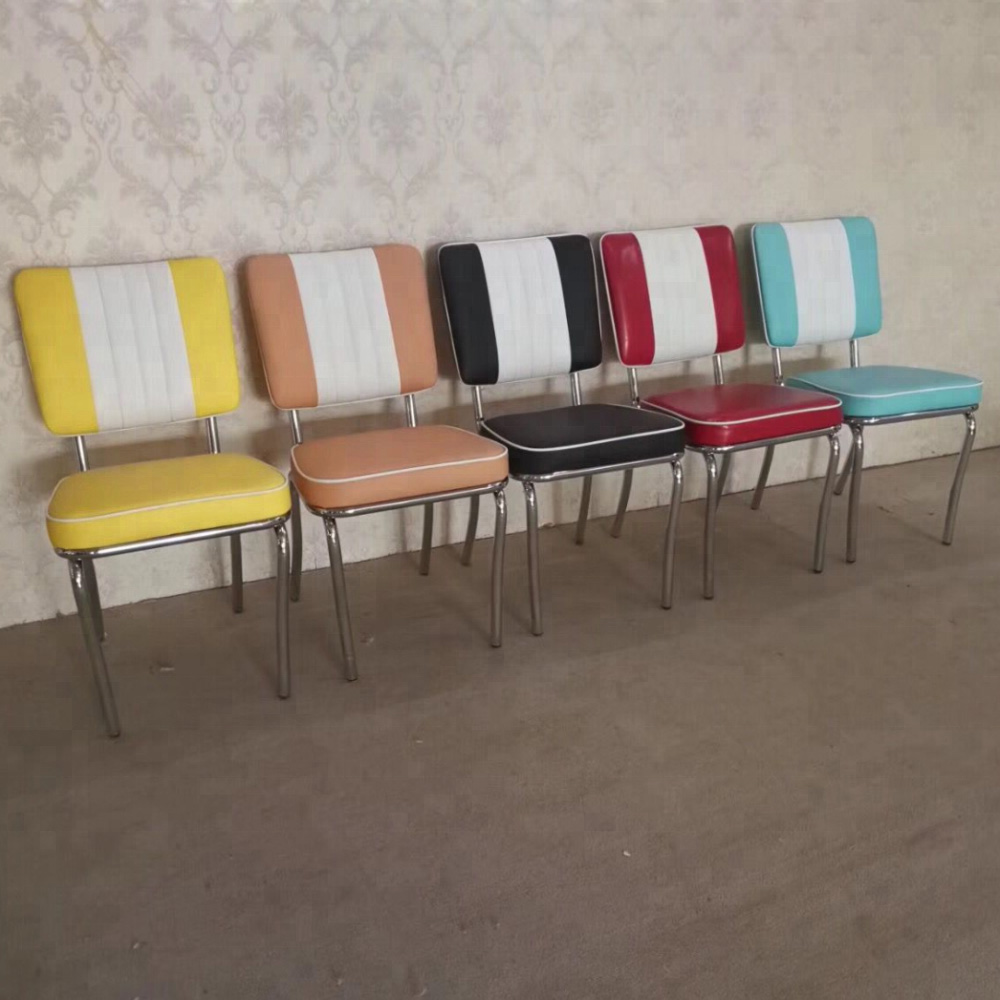 Restaurant stainless steel frame smooth with piping turquoise retro 50s diner chairs, turquoise leather retro restaurant chrome diner chair,American 1950s style retro diner chairs furniture M-8306