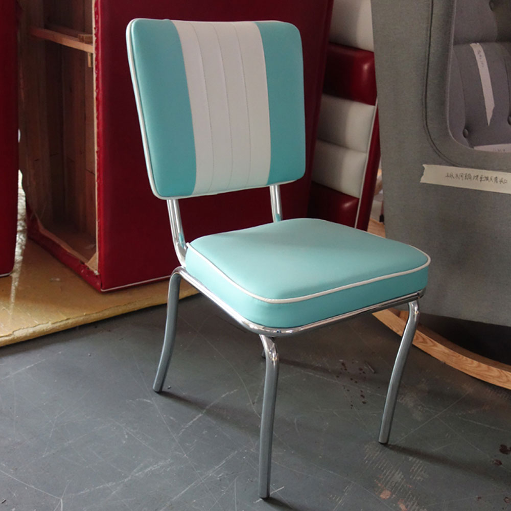 american 1950s retro diner chairs R-8306,Restaurant stainless steel frame smooth with piping turquoise retro 50s diner chairs, turquoise leather retro restaurant chrome diner chair