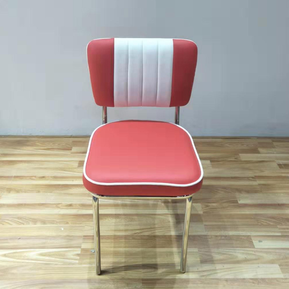american 1950s retro diner chairs R-8304,Coffee room 4 channels stripe red leather american chrome diner chairs, café room stainless steel american retro chrome diner chairs