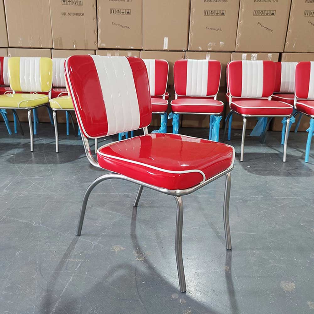 Classic drak blue and white color leather with 5 channels back retro diner chair, midcentury steel frame stripe retro restaurant chairs, American 1950s style retro diner chair furniture M-8314
