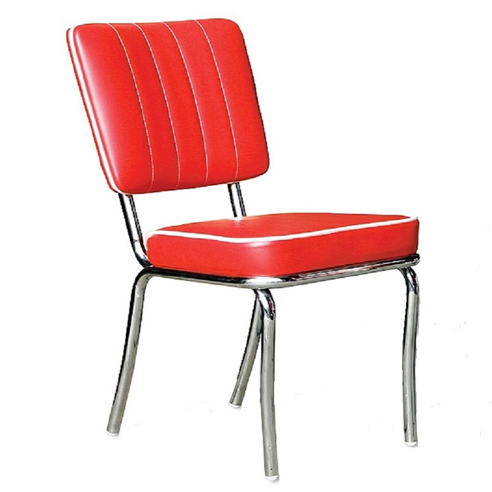 american 1950s retro diner chairs R-8316,High gloss stainless steel red leather with thick seat 1950's retro kitchen chairs, stripe back red color chrome american 1950 kitchen chairs